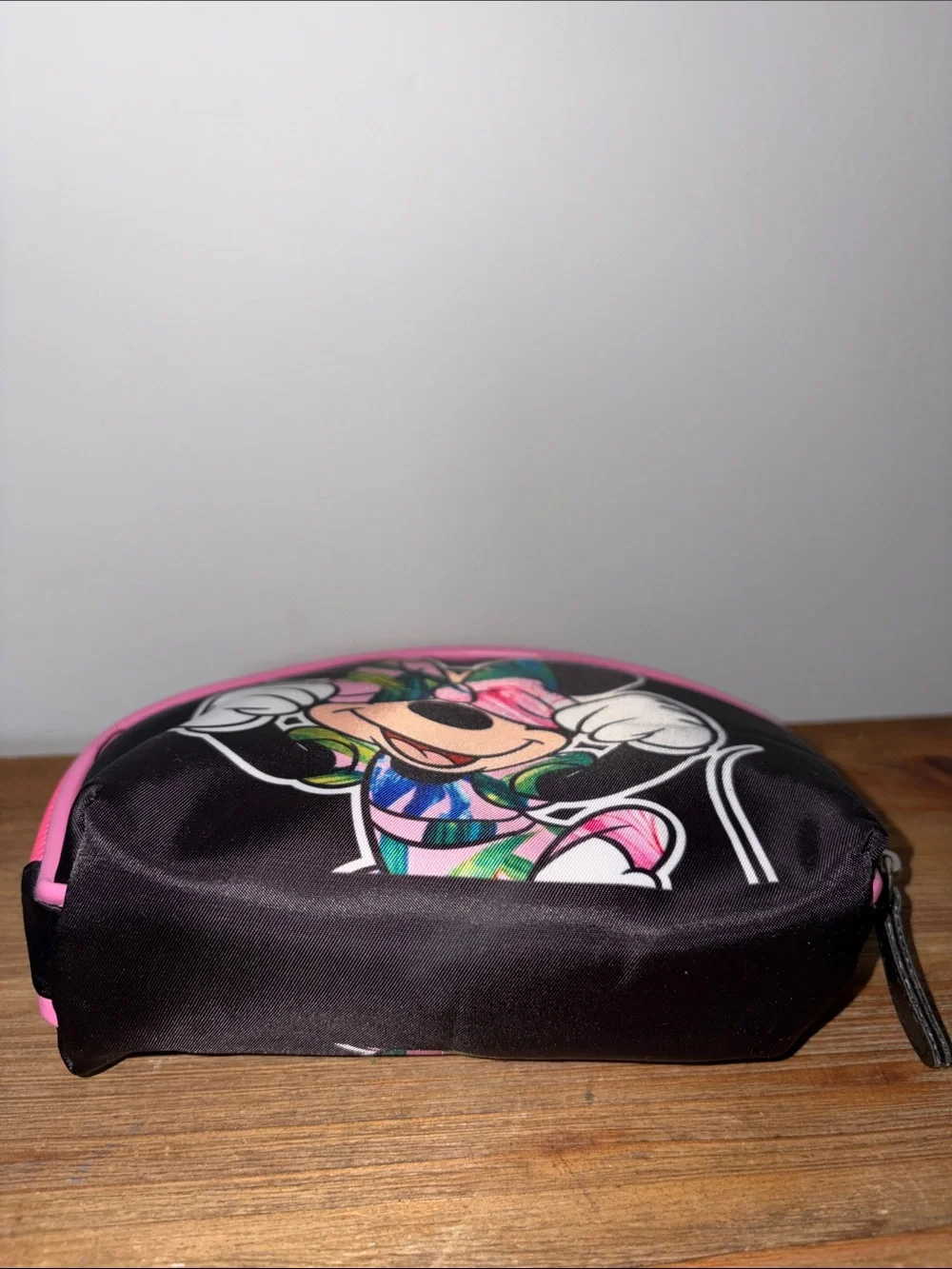Minnie Mouse Floral Print Cosmetic Pouch - Black & Pink